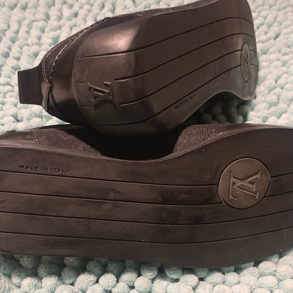 LOUIS VUITTON Monogram Idylle Black Leather Canvas Sneakers LV 2004 RARE Size 39 - Picture 13 of 14